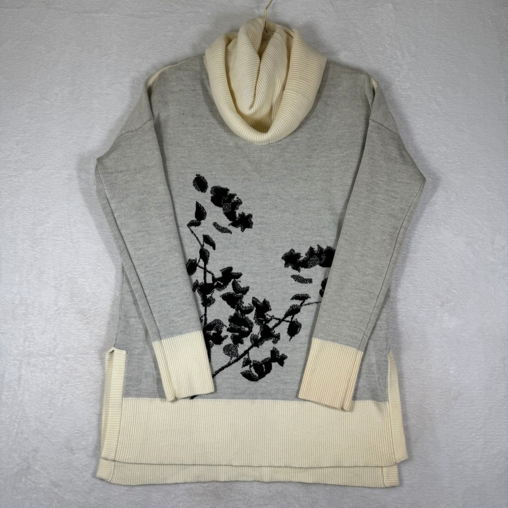 Diane von Furstenberg Ahiga Jacquard Merino Wool Cowl Neck Sweater Grey M